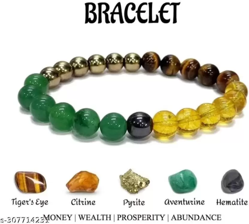 Money Magnet Crystal Bracelet For Wealth Income & Prosperity Citrine, Hematite, Green Aventurine, Pyrite, Tiger Eye For Unisex