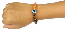 Load image into Gallery viewer, Tiger Eye with Citrine &amp; Evil Eye Round Bead Bracelet : A Bracelet for Protection, Positivity &amp; Success for both Men &amp; Women
