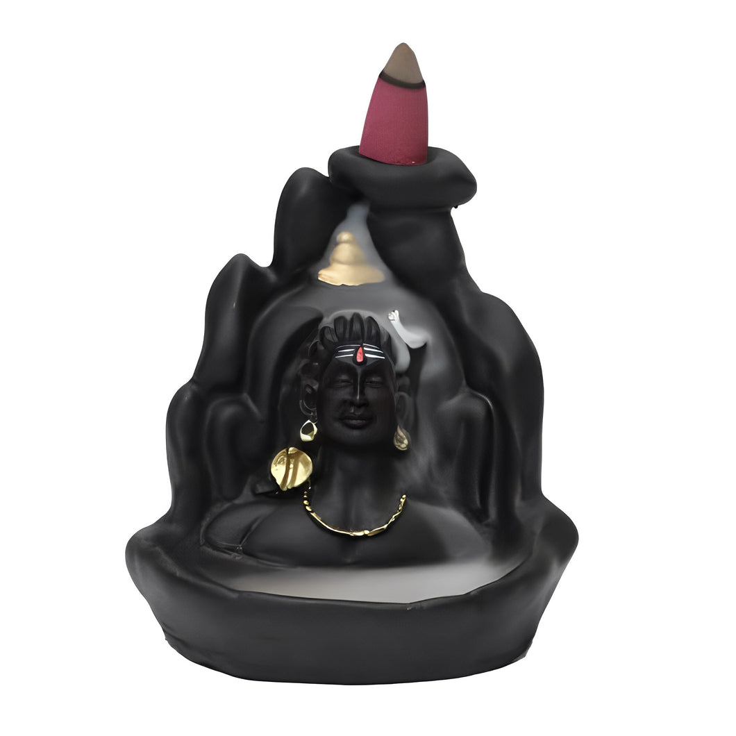 Adiyogi Dhyana Mudra Smoke Fountain Figurine with 10 Back Flow Cone, Matte Black - Pack of 1