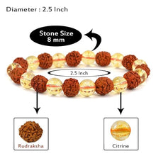 Load image into Gallery viewer, Citrine + Rudraksha Stone Bracelet, Semi Precious Crystal Gemstone Bracelets for Women and Men
