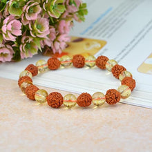 Load image into Gallery viewer, Citrine + Rudraksha Stone Bracelet, Semi Precious Crystal Gemstone Bracelets for Women and Men
