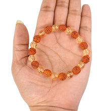 Load image into Gallery viewer, Citrine + Rudraksha Stone Bracelet, Semi Precious Crystal Gemstone Bracelets for Women and Men
