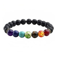 Load image into Gallery viewer, 7 Chakra Crystal &amp; Black Obsidian Beads Bracelet for Men &amp; Women: Purifying &amp; Balancing Purpose
