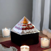 Load image into Gallery viewer, Laxmi Pyramid Original Gomati Chakra, Rudraksha, Cowrie Kodi Maha Laxmi Pyramid - 90mm Large Orgonite Pyramid with Shree Yantra - Pooja Vastu Items for Home for Good Luck, Money &amp; Wealth
