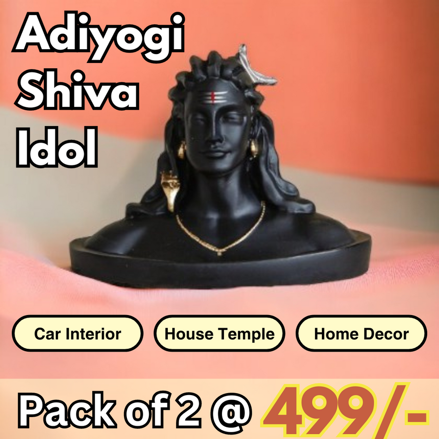 Matte Black Color Adiyogi Shiva Idol for Home Decor, Gift & Puja, Car Dashboard Statue | Made in India, Resin, 16.5 cm x 11cm x 13 cm - Pack of 2