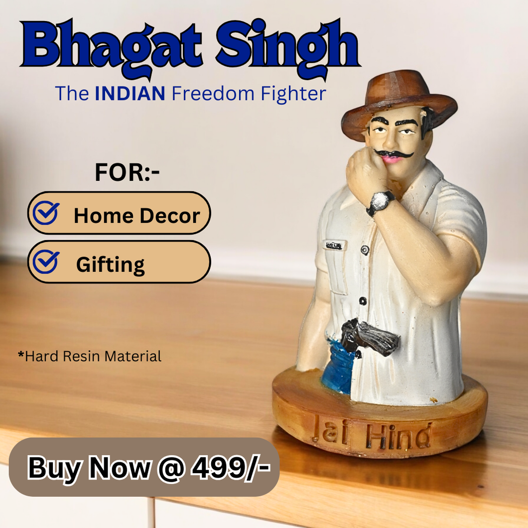 Resin Colourfull Bhagat Singh Statue Indian Freedom Fighter Figurine for Car Dashboard Home Office Table Decor