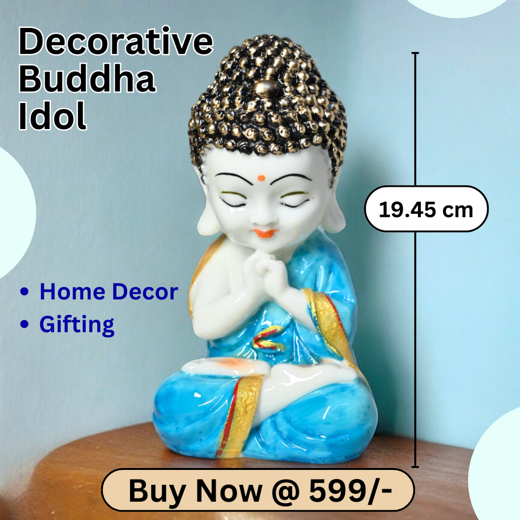 Blue Unique Meditating sitting Buddha statue showpiece idol home decor items for living room and gifts - Blue