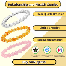 Load image into Gallery viewer, Relationship &amp; Health Combo of 3 Natural Crystal Bracelets For Gifting - Pack of 3 - Clear Quartz + Citrine + Rose Quartz
