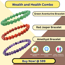 Load image into Gallery viewer, Wealth &amp; Health Combo of 3 Natural Crystal Bracelets For Gifting - Pack of 3 - Green Aventurine + Red Jasper + Amethyst
