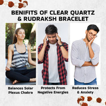 Load image into Gallery viewer, Combination of Clear Quartz &amp; Rudraksh Round Beaded Bracelet for Calmness &amp; Spiritual Connection
