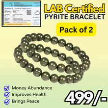 Load image into Gallery viewer, Certified Pyrite Bracelets(Pack of 2) Reiki Healing Crystal Stone 8 Mm Bracelet, Charged By Reiki Grandmaster &amp; Vastu Expert For Unisex Adult
