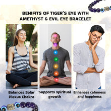 Load image into Gallery viewer, Round Beaded Tiger Eye With Amethyst &amp; Evil Eye Stone Bracelet | Reiki Healing for Men Women &amp; Kids
