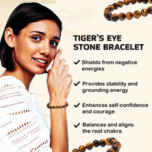 Load image into Gallery viewer, Certified Tiger Eye Brown Stone Bracelet: Will Power &amp; Protection for Unisex
