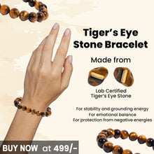 Load image into Gallery viewer, Certified Tiger Eye Brown Stone Bracelet: Will Power &amp; Protection for Unisex
