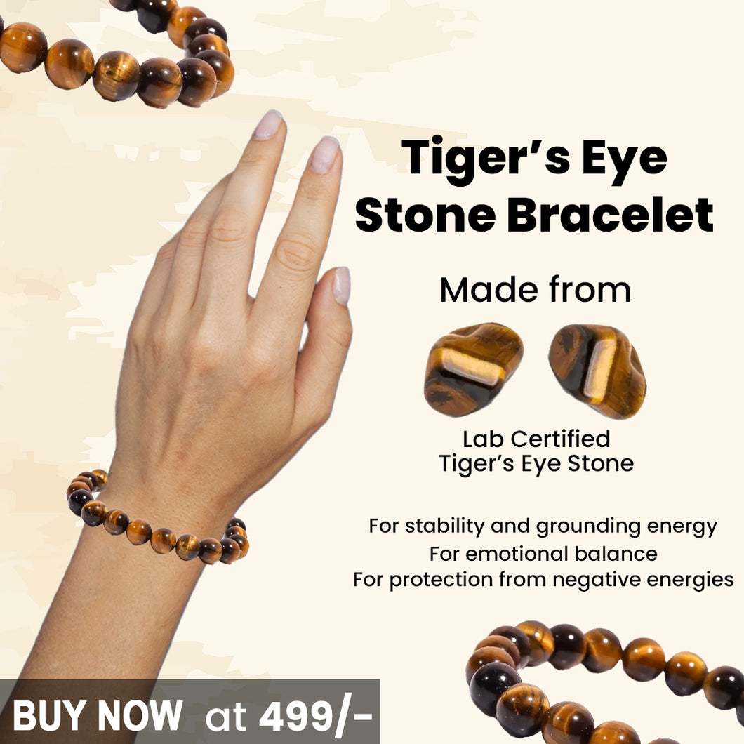 Certified Tiger Eye Brown Stone Bracelet: Will Power & Protection for Unisex