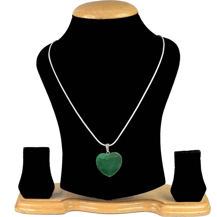 Reiki Green Aventurine Natural Healing Stone Pendant Small Heart Shape Crystal Stone Pendant/Locket with Metal Chain for Reiki Healing and Crystal Healing Gemstone Size 15-20 mm Approx