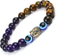 Load image into Gallery viewer, Certified Tiger Eye with Amethyst &amp; Evil Eye Stone Bracelet: A Symbol of Strength, Balance &amp; Positivity  for Unisex
