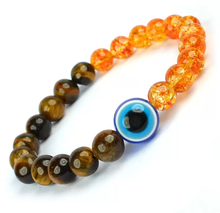 Load image into Gallery viewer, Tiger Eye with Citrine &amp; Evil Eye Round Bead Bracelet : A Bracelet for Protection, Positivity &amp; Success for both Men &amp; Women
