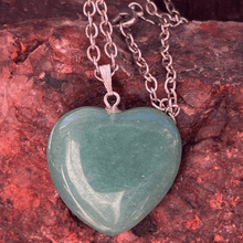 Load image into Gallery viewer, Reiki Green Aventurine Natural Healing Stone Pendant Small Heart Shape Crystal Stone Pendant/Locket with Metal Chain for Reiki Healing and Crystal Healing Gemstone Size 15-20 mm Approx
