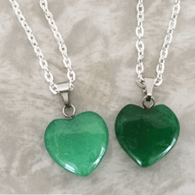 Load image into Gallery viewer, Reiki Green Aventurine Natural Healing Stone Pendant Small Heart Shape Crystal Stone Pendant/Locket with Metal Chain for Reiki Healing and Crystal Healing Gemstone Size 15-20 mm Approx
