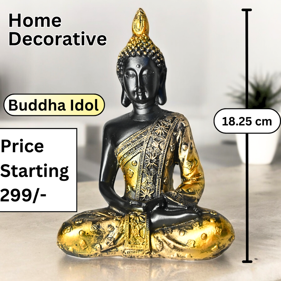 Unique Meditating sitting Buddha statue showpiece idol home decor items for living room and gifts - Black