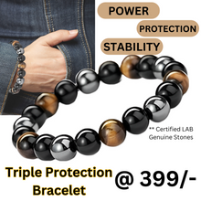 Load image into Gallery viewer, Activated Natural Black Obsidian, Hematite &amp; Tiger Eye Stone Combination Bracelet A triple Protection Bracelet | For Negativity Evil Eye Spirit Protection | Best Protection Stones
