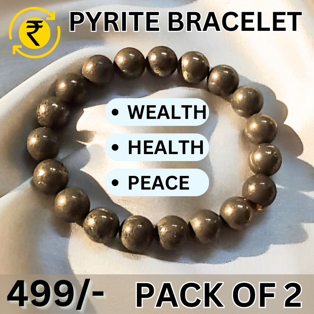 Original Golden Pyrite Bracelets (Pack of 2) Reiki Healing Crystal Stone 6 Mm Bracelet, Charged By Reiki Grandmaster & Vastu Expert For Unisex Adult