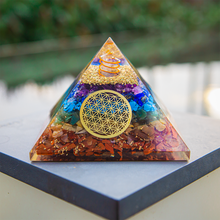 Load image into Gallery viewer, Seven Chakra Orgone Pyramid 3 inches in Transparent High Quality Resin

