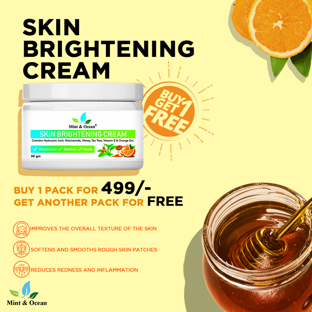 Skin Brightening Cream with Hyaluronic Acid, Tea Tree Extracts & Vitamin E by Mint and Ocean - Brightens Dull Skin, Even Skin Tone & Enhances Complexion - 50gm*2 (Pack of 2)